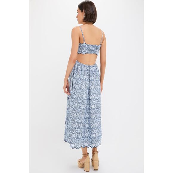 ENGLISH FACTORY Blue Medallion Floral Estelle Scalloped Dress Szie M NWT - Picture 2 of 8